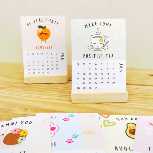 Motivational Puns - Wooden Desk Calendars 2024 by Mecopublications